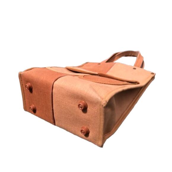 1960s Two-Tone Canvas Pocket Tote - Vintage Workwear Style Handbag - Picture 2 of 5